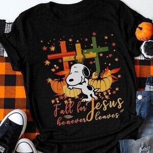 Fall For Jesus Snoopy Style Hip Hop Christian Graphic T-Shirt